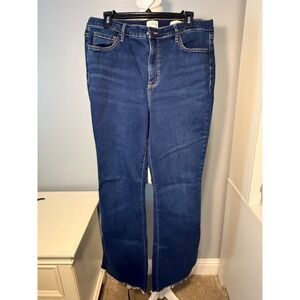Wonderly Womens High Rise Flare Jeans Dark Wash Raw Hem Size 12R Stretch Blue